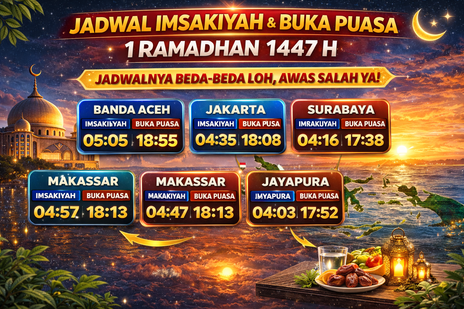 Jadwal Imsakiyah & Buka Puasa Seluruh Indonesia