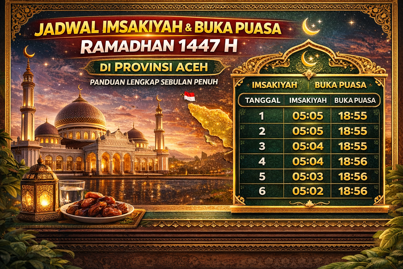 Jadwal Imsakiyah & Buka Puasa Ramadhan 1447 H di Provinsi Aceh