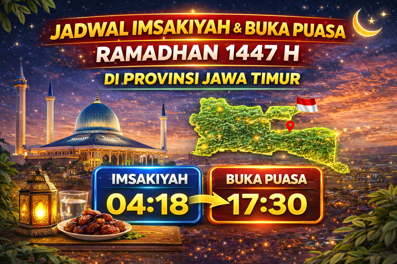 Jadwal Imsakiyah & Buka Puasa Ramadhan 1447 H di Provinsi Jawa Timur