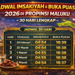 Jadwal Imsakiyah & Buka Puasa 2026 di Propinsi Maluku