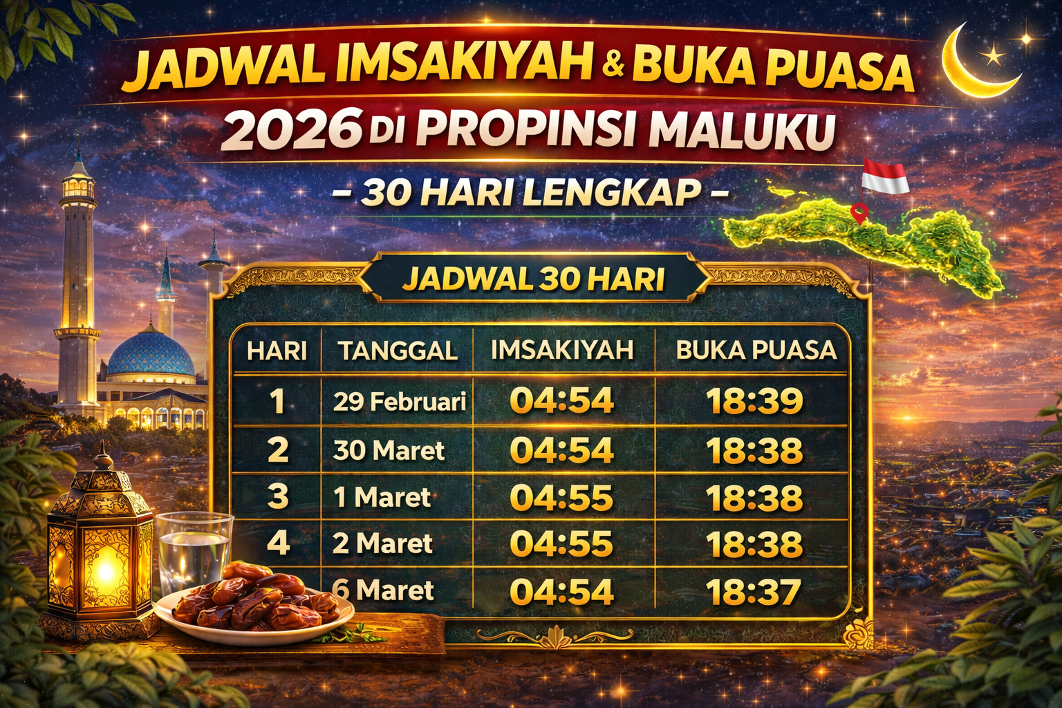 Jadwal Imsakiyah & Buka Puasa 2026 di Propinsi Maluku