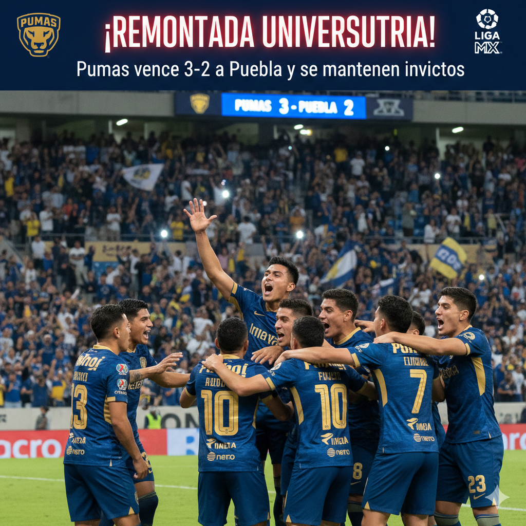 ¡REMONTADA UNIVERSITARIA! Pumas vence 3-2 a Puebla y se mantienen invictos