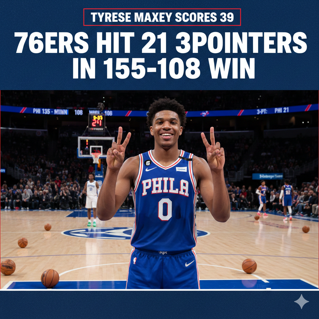 Tyrese Maxey scores 39 and 76ers hit 21 3-pointers in 135-108 win over Timberwolves
