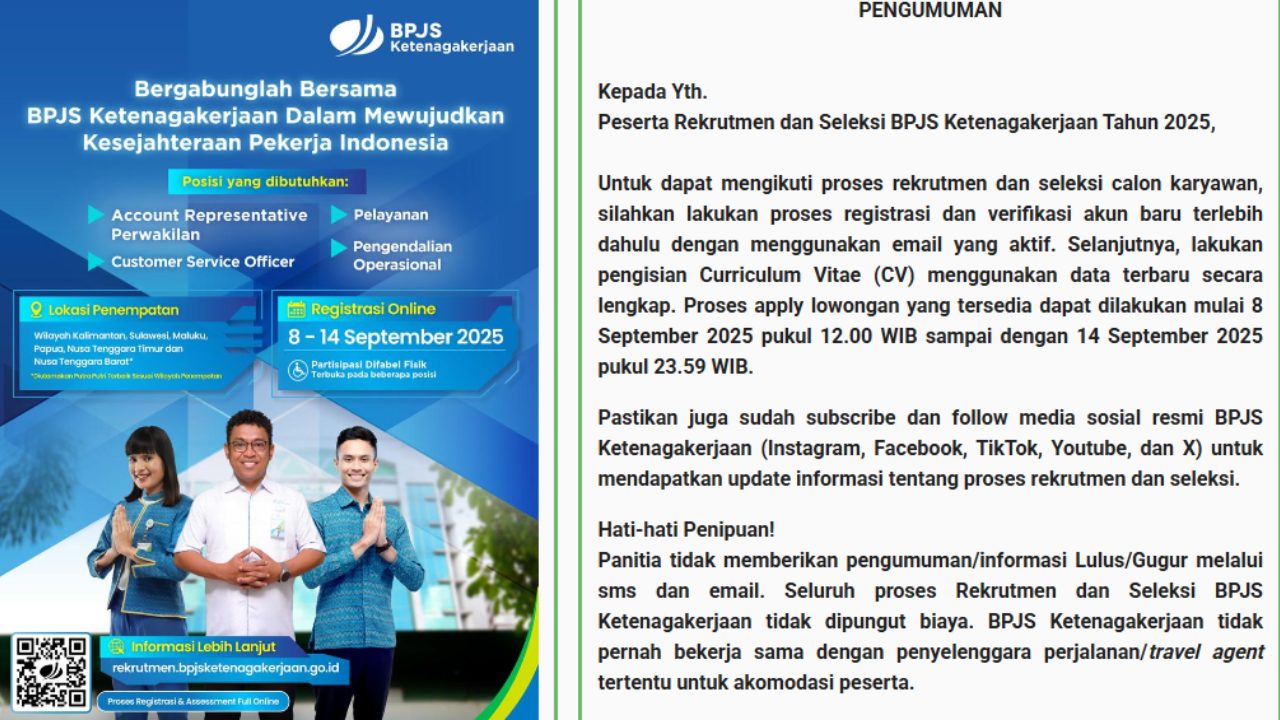 Lowongan Kerja BPJS Ketenagakerjaan Terbuka Lebih Luas, Termasuk untuk Penyandang Disabilitas
