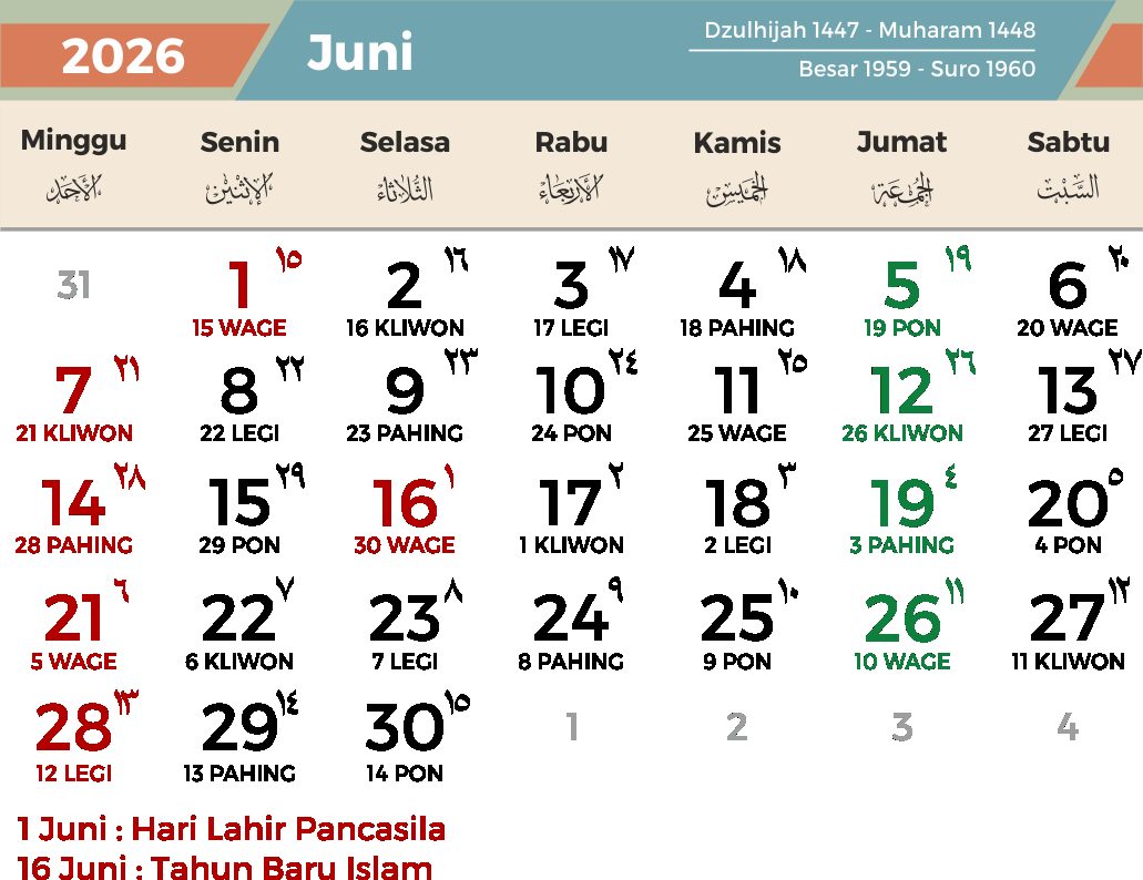 Libur Nasional 2026: Daftar Tanggal Merah Juni dan Potensi Long Weekend