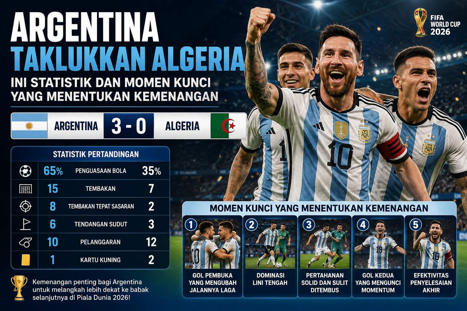 Argentina Taklukkan Algeria, Ini Statistik dan Momen Kunci yang Menentukan Kemenangan