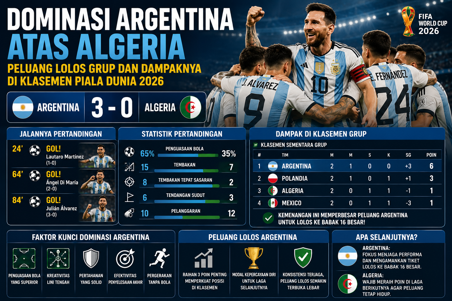 Dominasi Argentina atas Algeria: Peluang Lolos Grup dan Dampaknya di Klasemen Piala Dunia