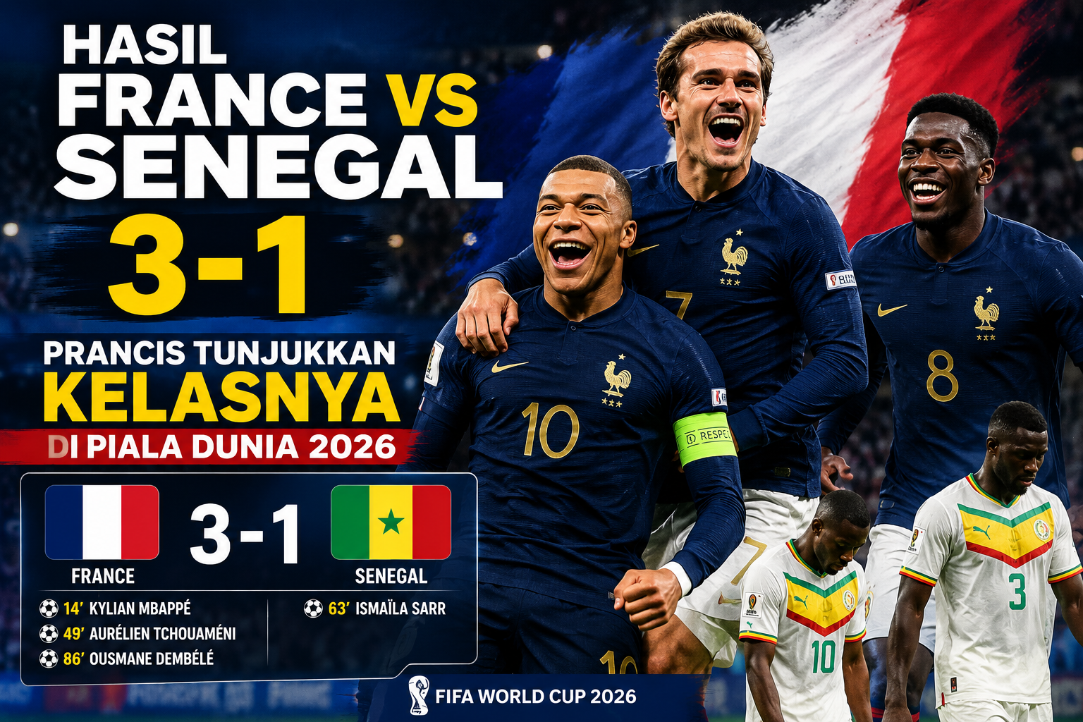 Hasil France vs Senegal 3-1: Prancis Tunjukkan Kelasnya di Piala Dunia 2026