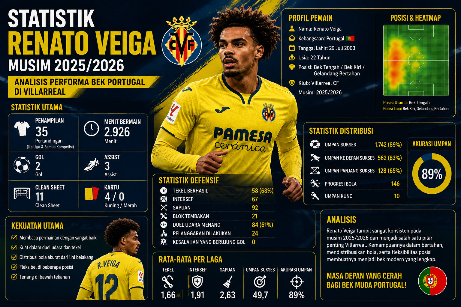 Statistik Renato Veiga Musim 2025/2026: Analisis Performa Bek Portugal di Villarreal