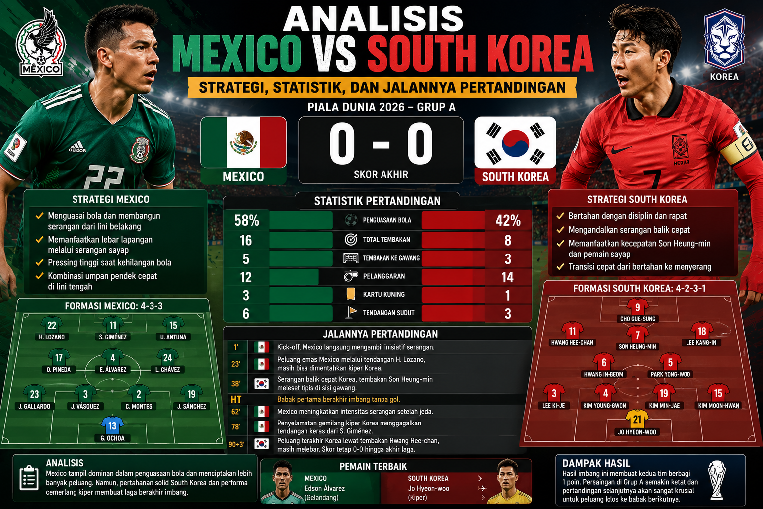 Analisis Mexico vs South Korea: Strategi, Statistik, dan Jalannya Pertandingan