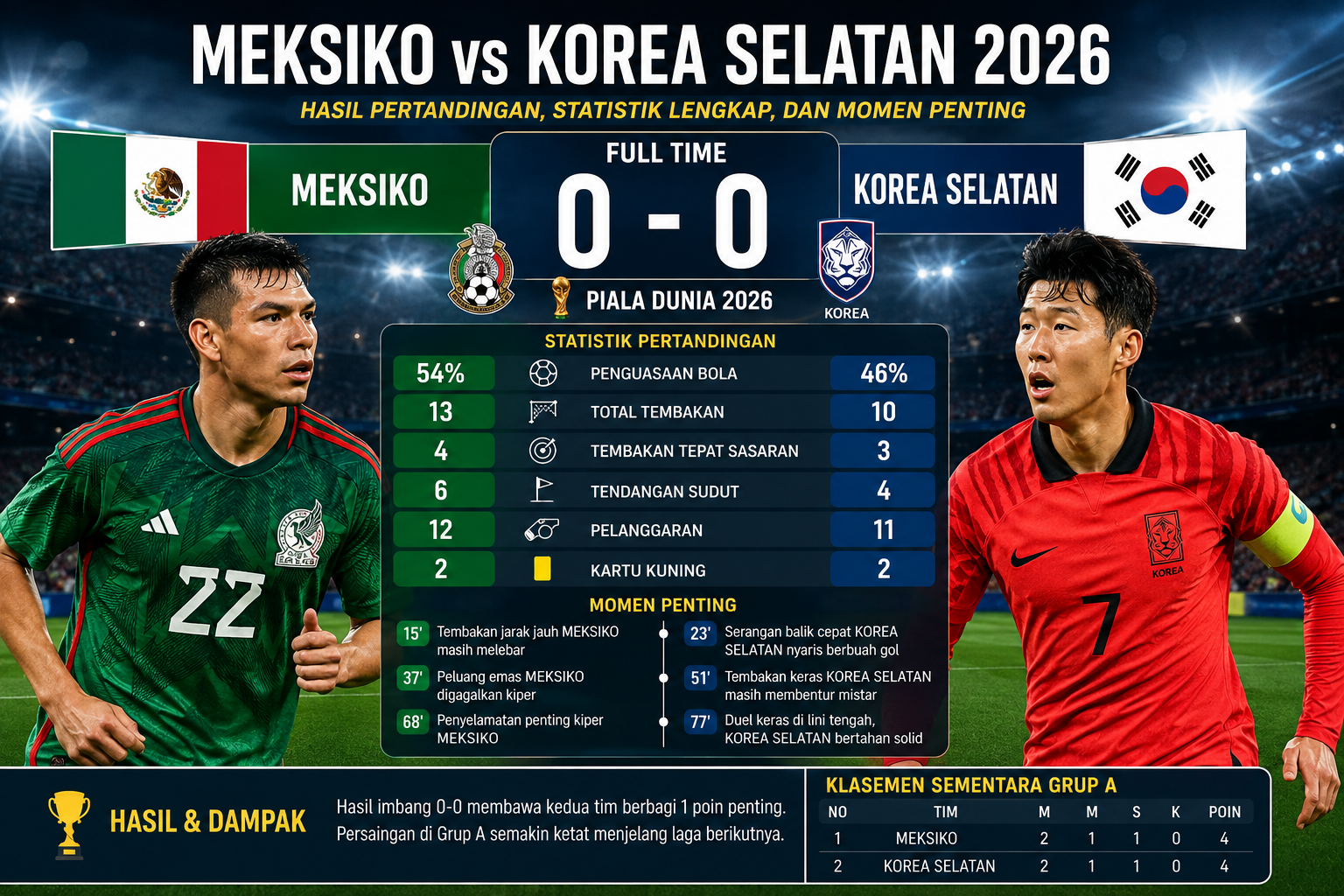 Meksiko vs Korea Selatan 2026: Hasil Pertandingan, Statistik Lengkap, dan Momen Penting