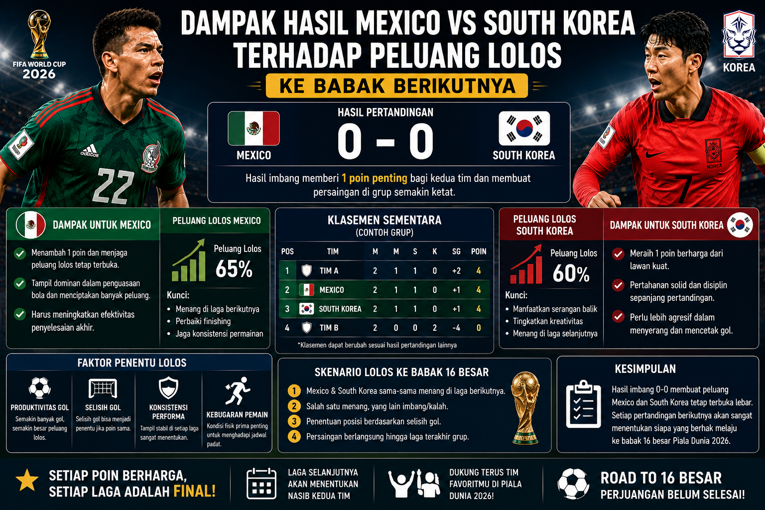 Dampak Hasil Mexico vs South Korea terhadap Peluang Lolos ke Babak Berikutnya