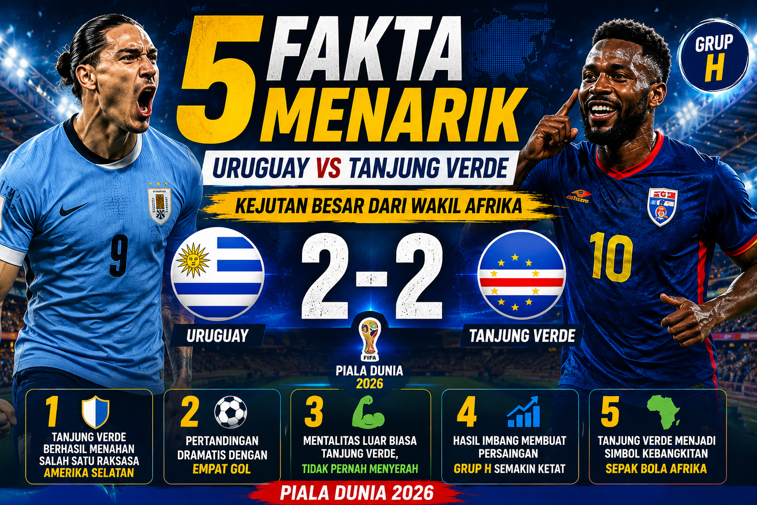 5 Fakta Menarik Uruguay vs Tanjung Verde, Kejutan Besar dari Wakil Afrika di Piala Dunia 2026