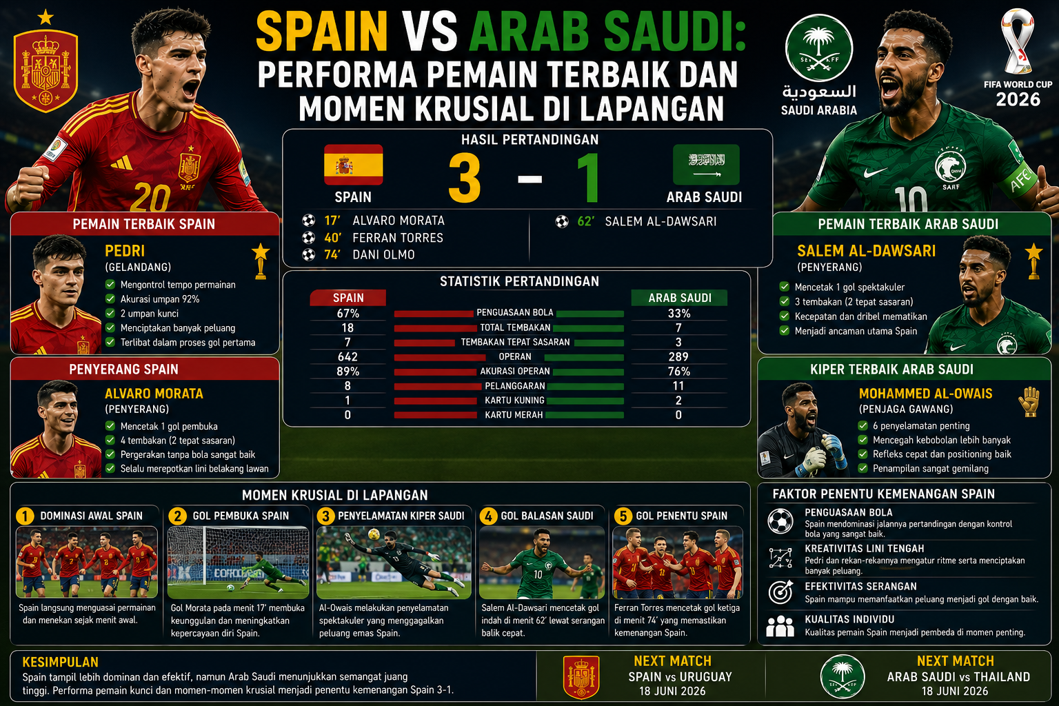 Spain vs Arab Saudi: Performa Pemain Terbaik dan Momen Krusial di Lapangan
