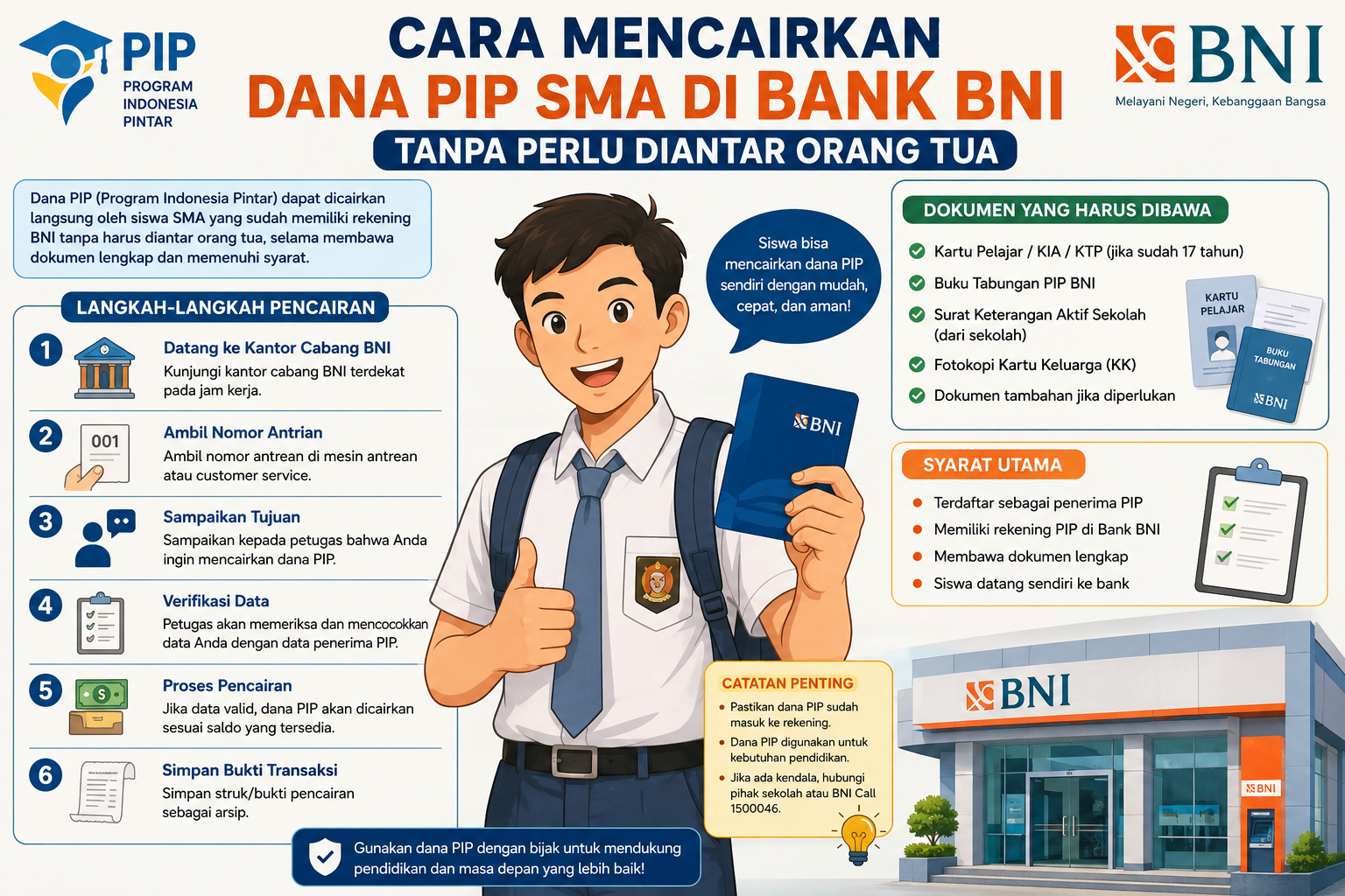 Cara Mencairkan Dana PIP SMA di Bank BNI Tanpa Perlu Diantar Orang Tua