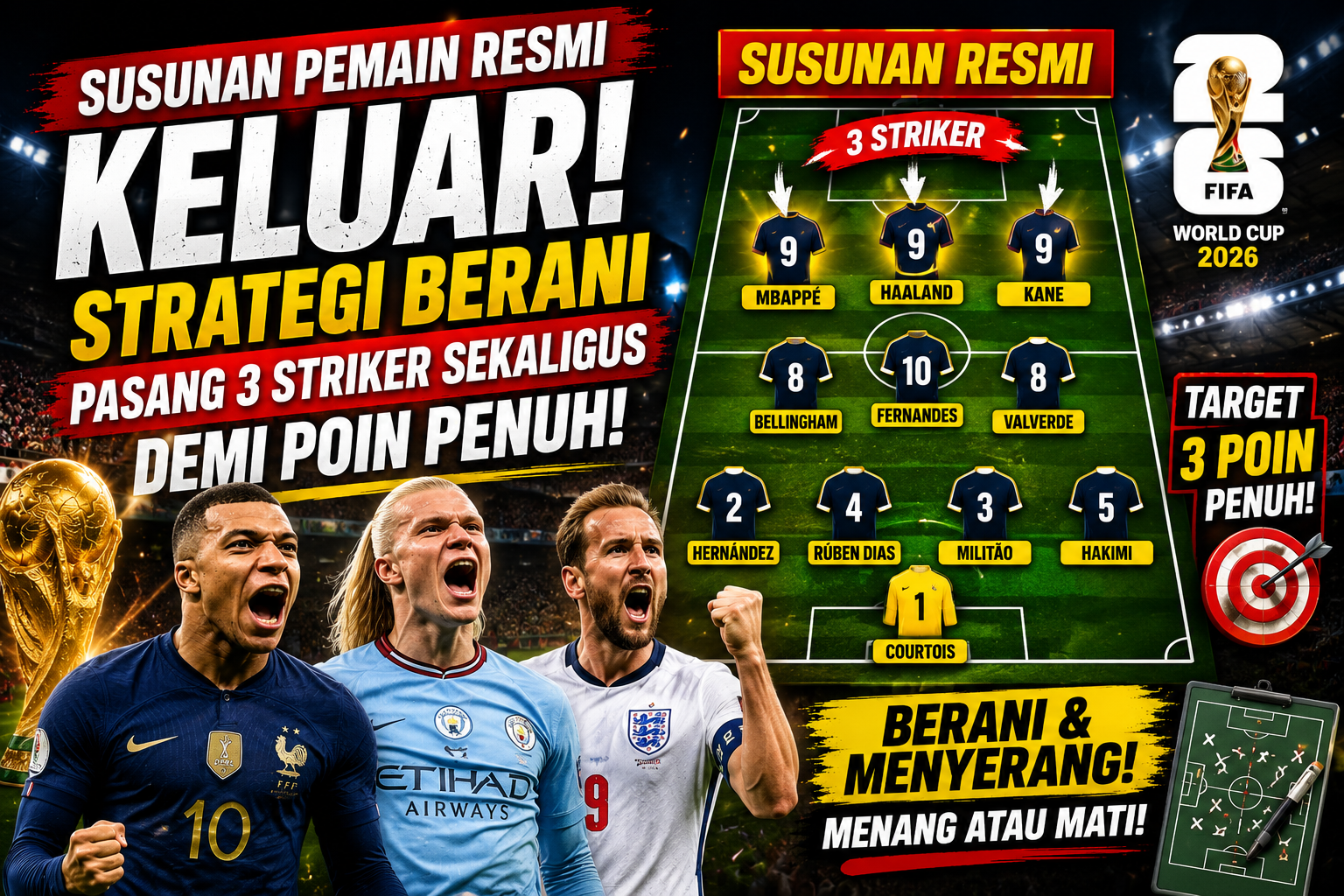 Susunan Pemain Resmi Keluar: Strategi Berani Pasang Tiga Striker Sekaligus Demi Poin Penuh!