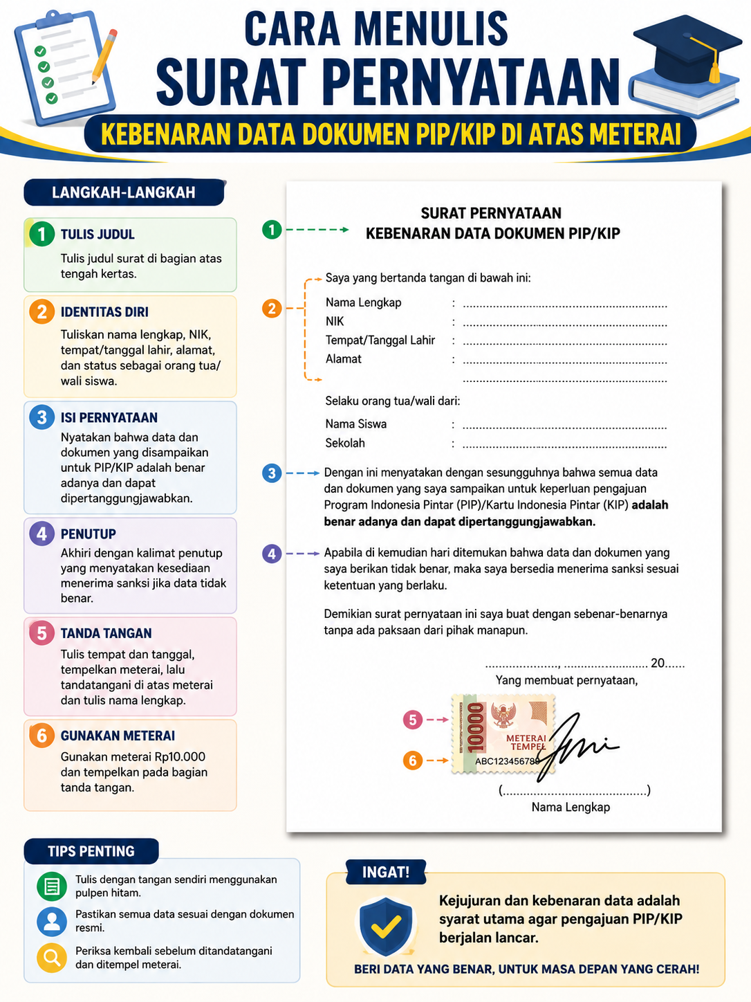 Cara Menulis Surat Pernyataan Kebenaran Data Dokumen PIP/KIP di Atas Meterai