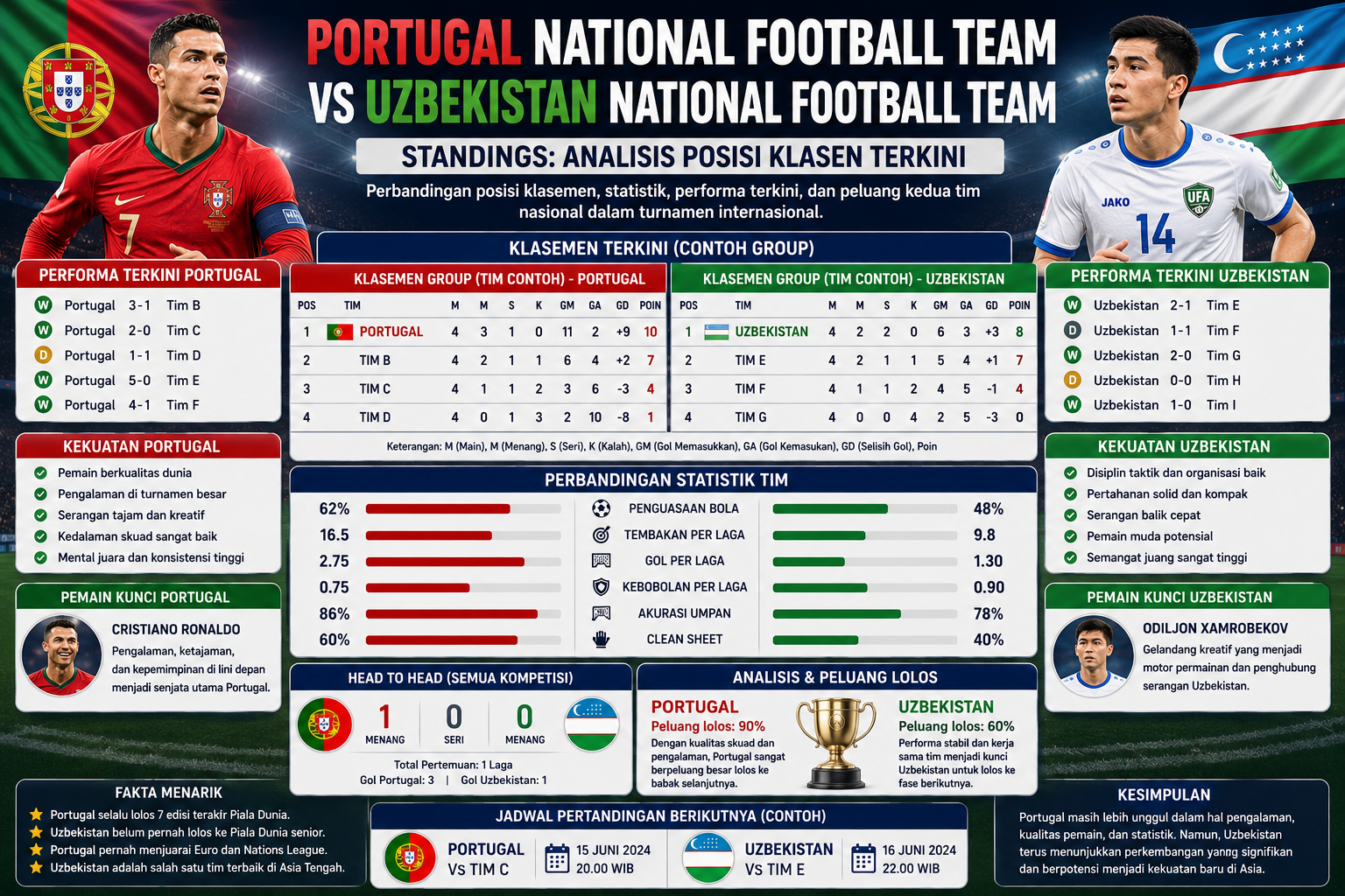 Portugal National Football Team vs Uzbekistan National Football Team Standings: Analisis Posisi Klasemen Terkini