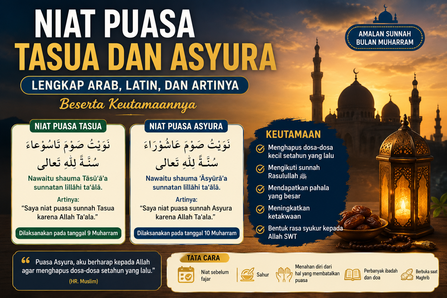 Niat Puasa Tasua dan Asyura Lengkap Arab, Latin, dan Artinya Beserta Keutamaannya