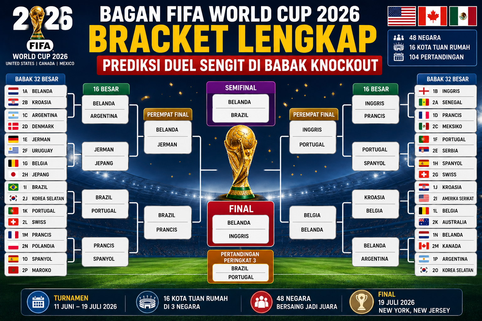 Bagan FIFA World Cup 2026 Bracket Lengkap: Prediksi Duel Sengit di Babak Knockout