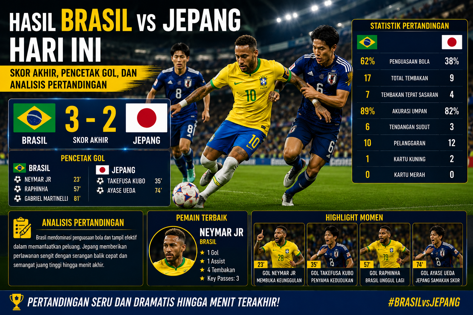 Hasil Brasil vs Jepang Hari Ini: Skor Akhir, Pencetak Gol, dan Analisis Pertandingan