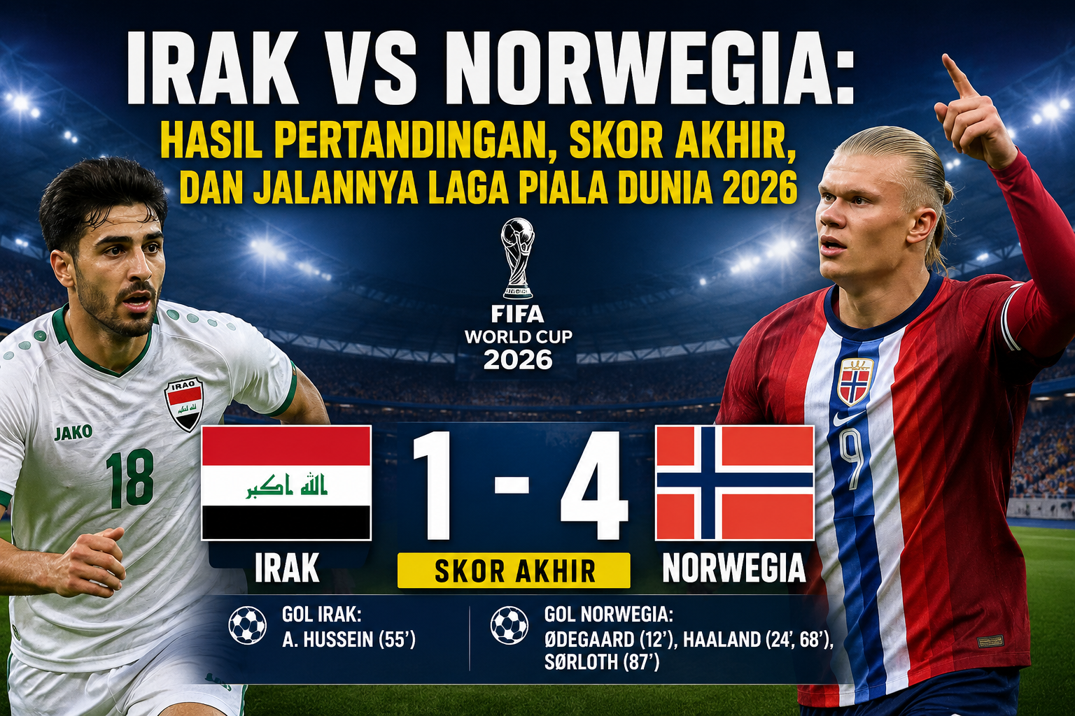 Irak vs Norwegia: Hasil Pertandingan, Skor Akhir, dan Jalannya Laga Piala Dunia 2026