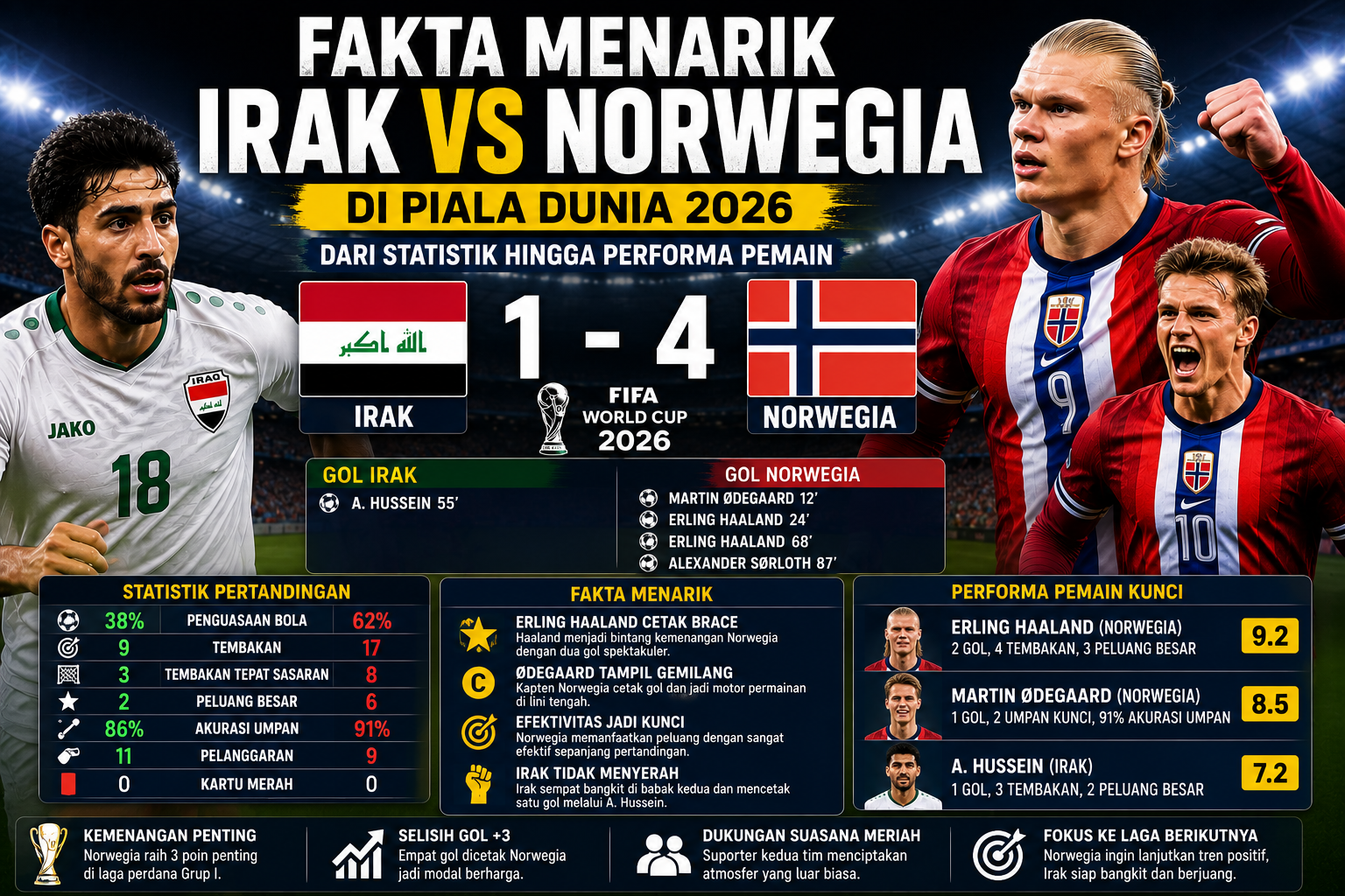 Fakta Menarik Irak vs Norwegia di Piala Dunia 2026, Dari Statistik hingga Performa Pemain