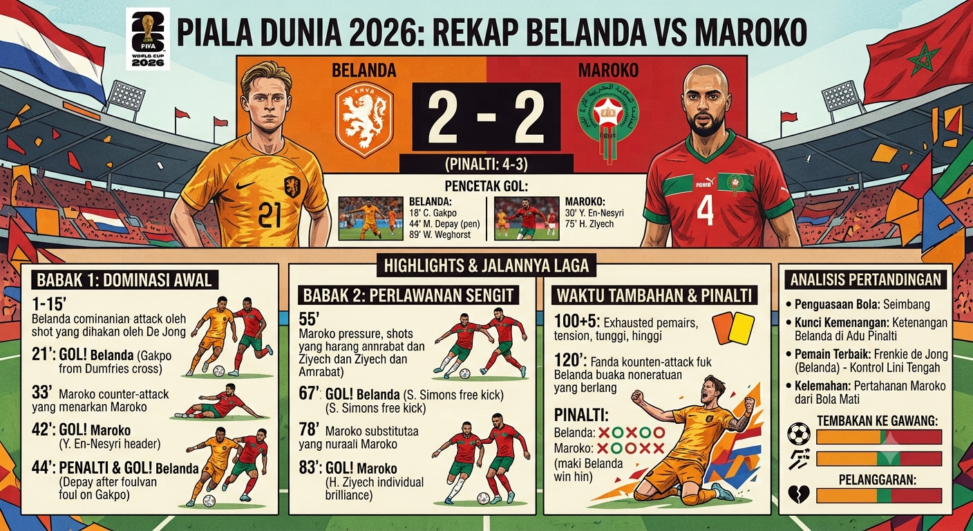 Belanda vs Maroko Piala Dunia 2026: Rekap Hasil, Highlight, dan Analisis Pertandingan