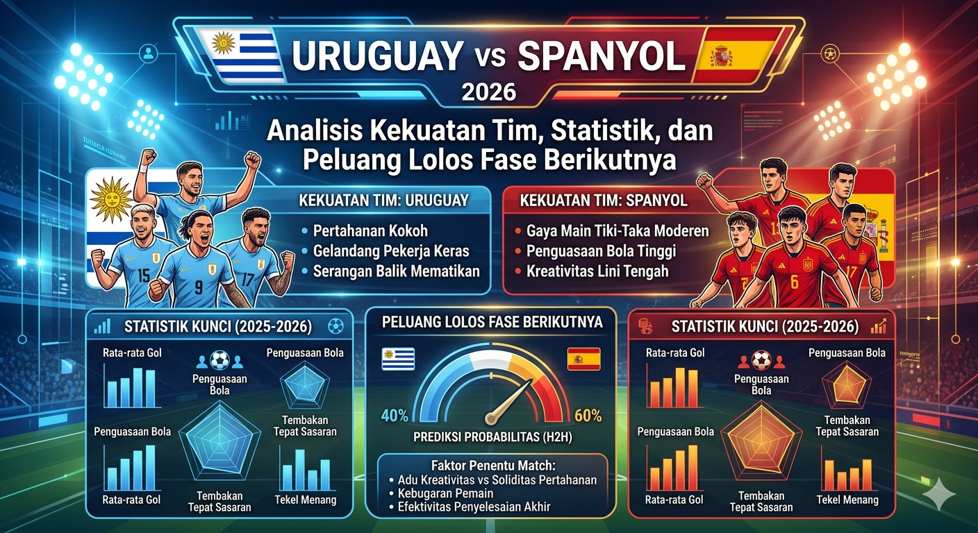 Uruguay vs Spanyol 2026: Analisis Kekuatan Tim, Statistik, dan Peluang Lolos Fase Berikutnya