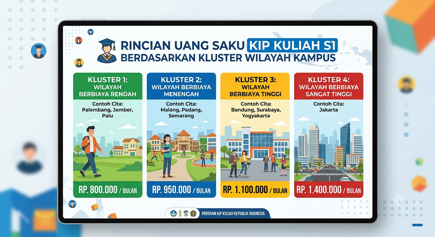 Rincian Uang Saku KIP Kuliah S1 Berdasarkan Kluster Wilayah Kampus