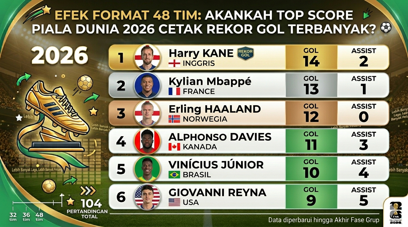 Efek Format 48 Tim: Akankah Top Score Piala Dunia 2026 Cetak Rekor Gol Terbanyak?