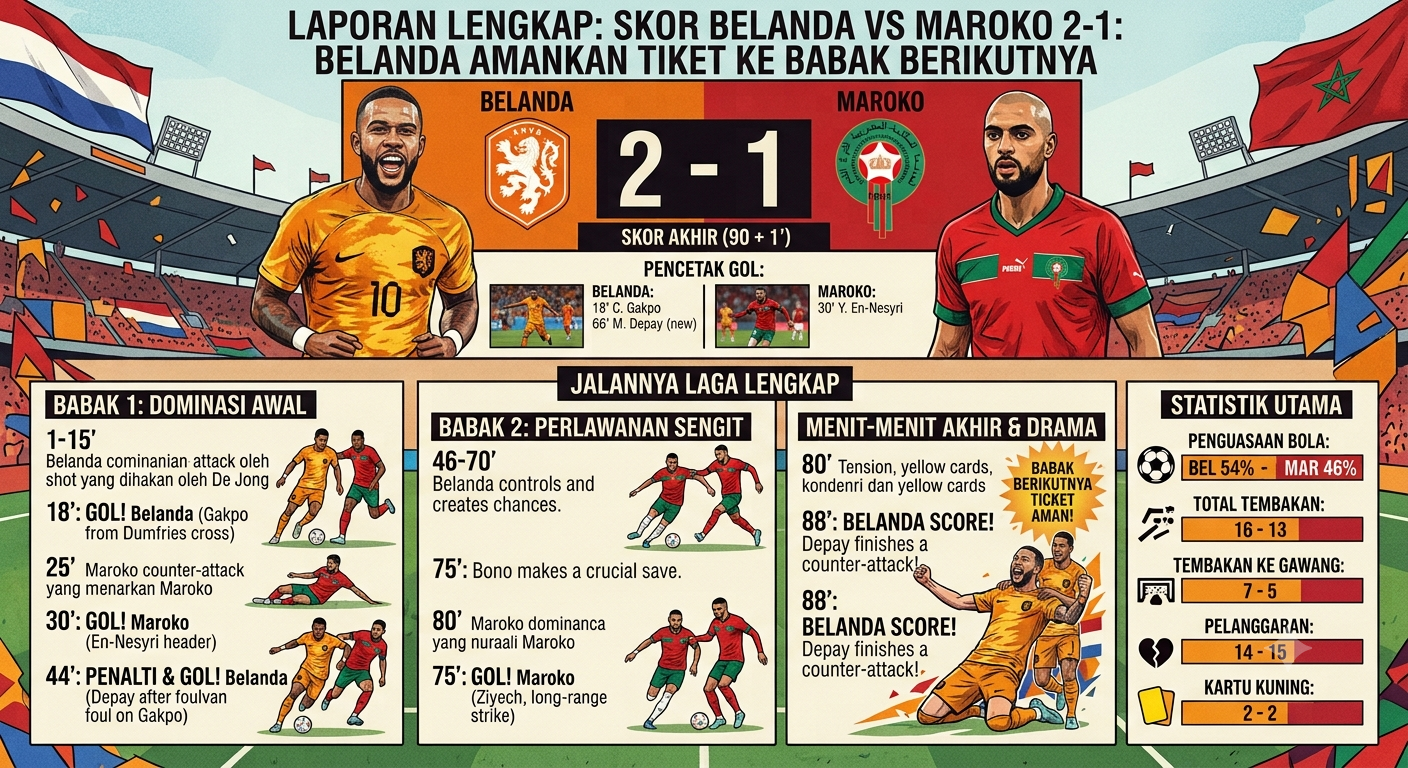 Skor Belanda vs Maroko 2-1: Belanda Amankan Tiket ke Babak Berikutnya