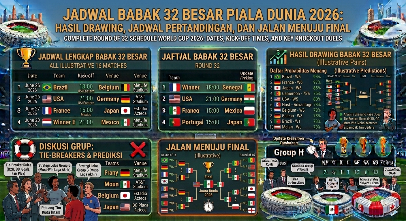 Jadwal Babak 32 Besar Piala Dunia 2026: Hasil Drawing, Jadwal Pertandingan, dan Jalan Menuju Final