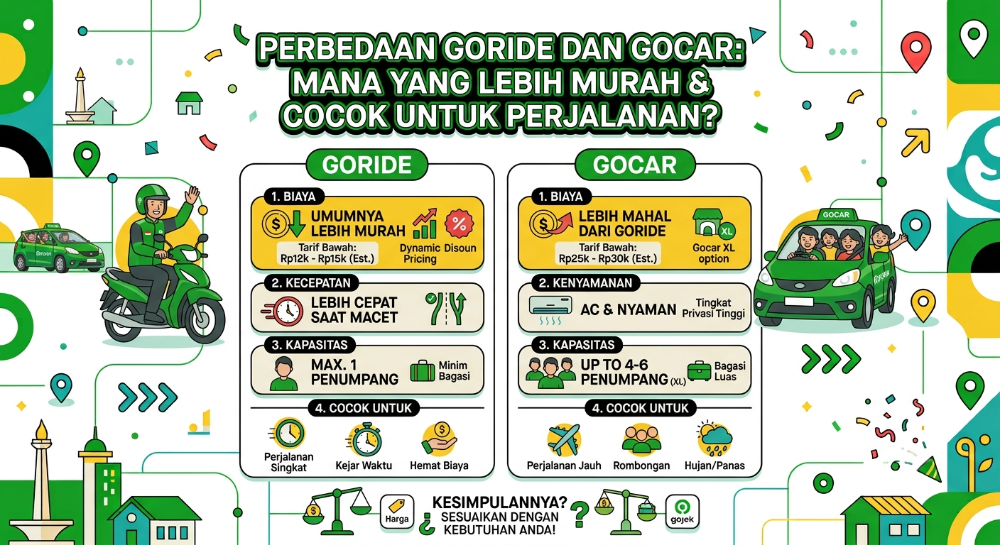 Perbedaan GoRide dan GoCar, Mana yang Lebih Murah dan Cocok untuk Perjalanan?