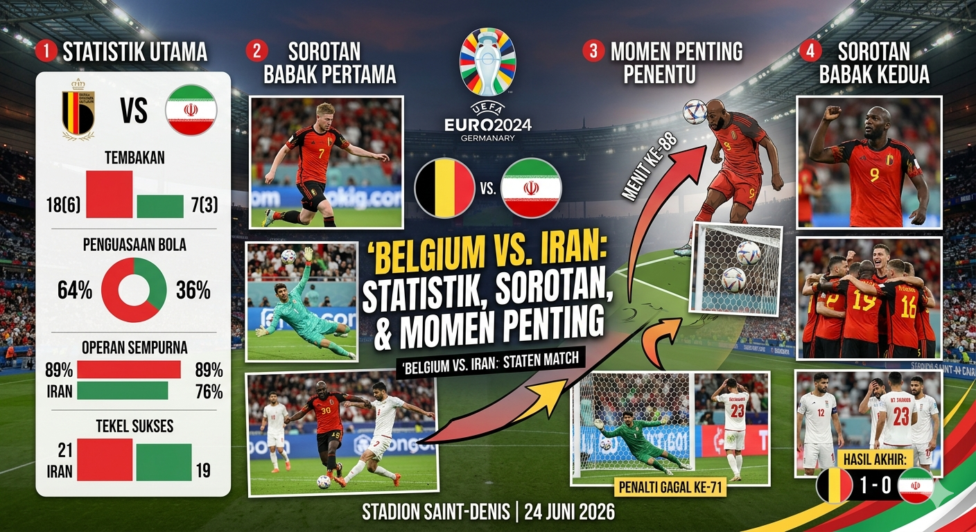 Belgium vs Iran: Statistik, Sorotan Pertandingan, dan Momen Penting yang Menentukan