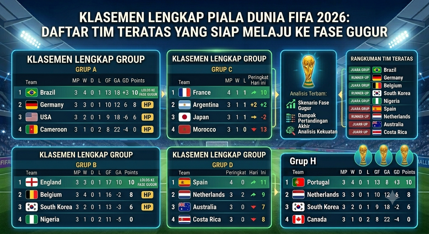 Klasemen Lengkap Piala Dunia FIFA 2026: Daftar Tim Teratas yang Siap Melaju ke Fase Gugur