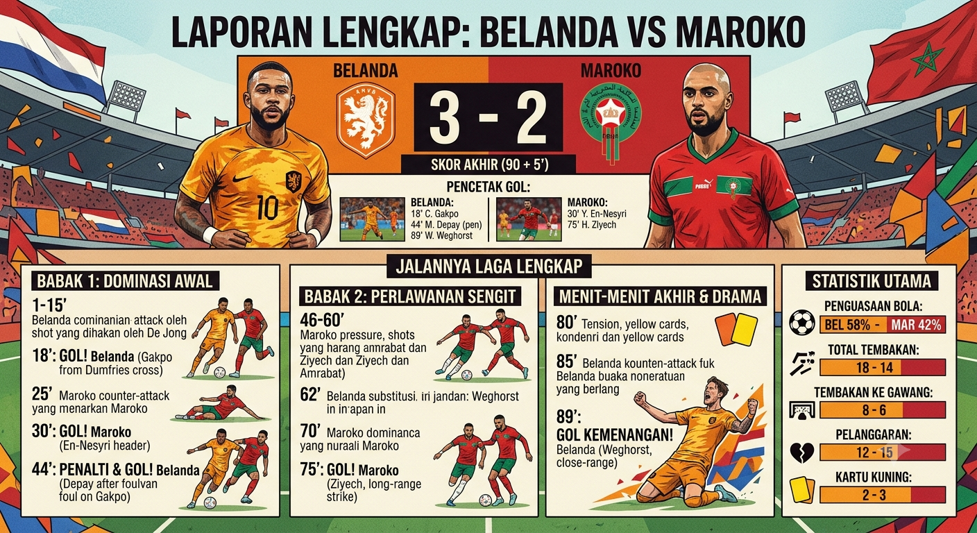 Belanda vs Maroko: Hasil Pertandingan, Skor Akhir, dan Jalannya Laga Lengkap