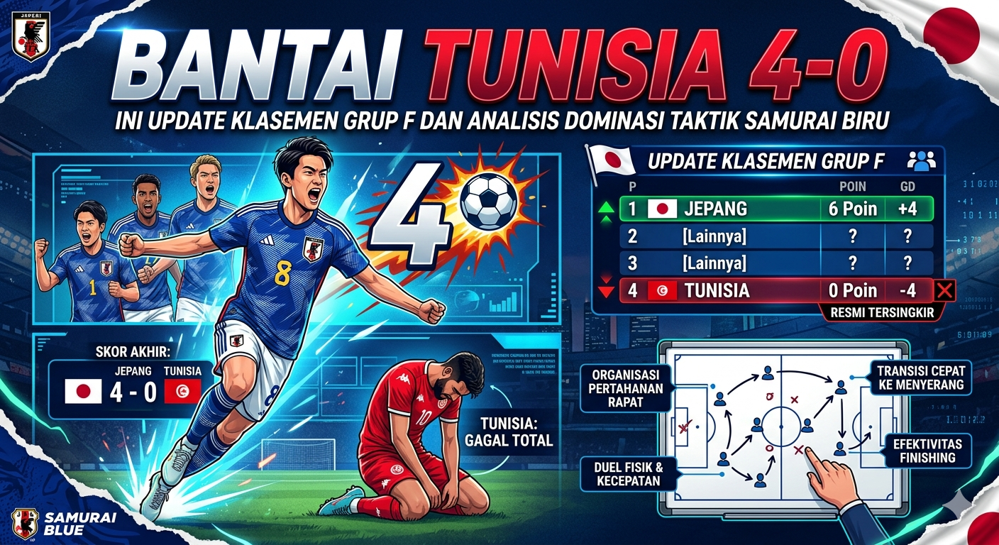 Bantai Tunisia 4-0, Ini Update Klasemen Grup F dan Analisis Dominasi Taktik Samurai Biru