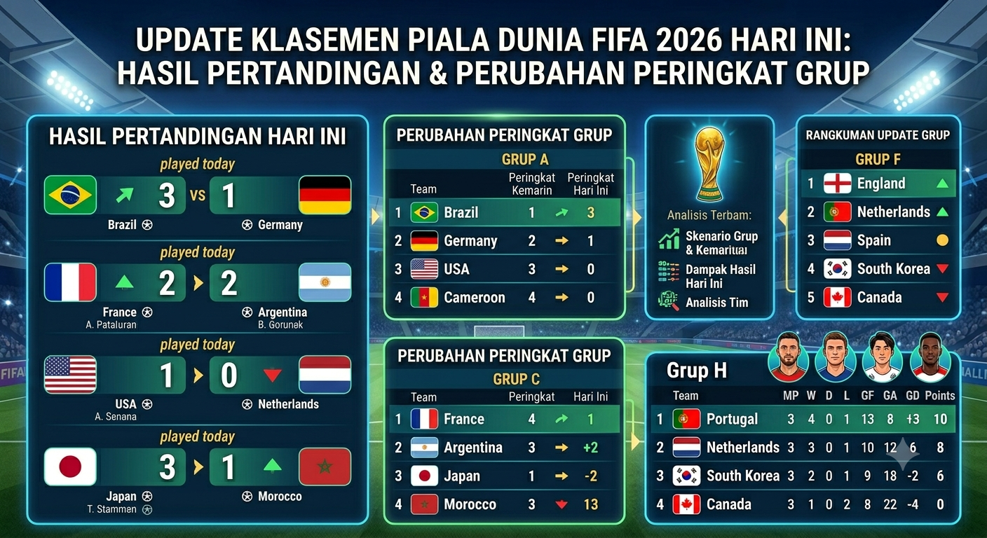 Update Klasemen Piala Dunia FIFA 2026 Hari Ini: Hasil Pertandingan dan Perubahan Peringkat Grup