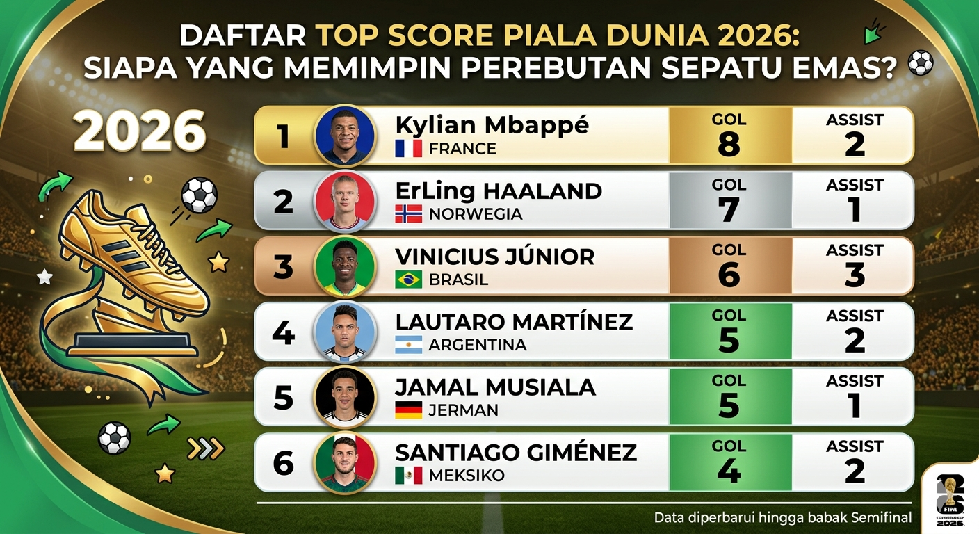 Daftar Top Score Piala Dunia 2026: Siapa yang Memimpin Perebutan Sepatu Emas?