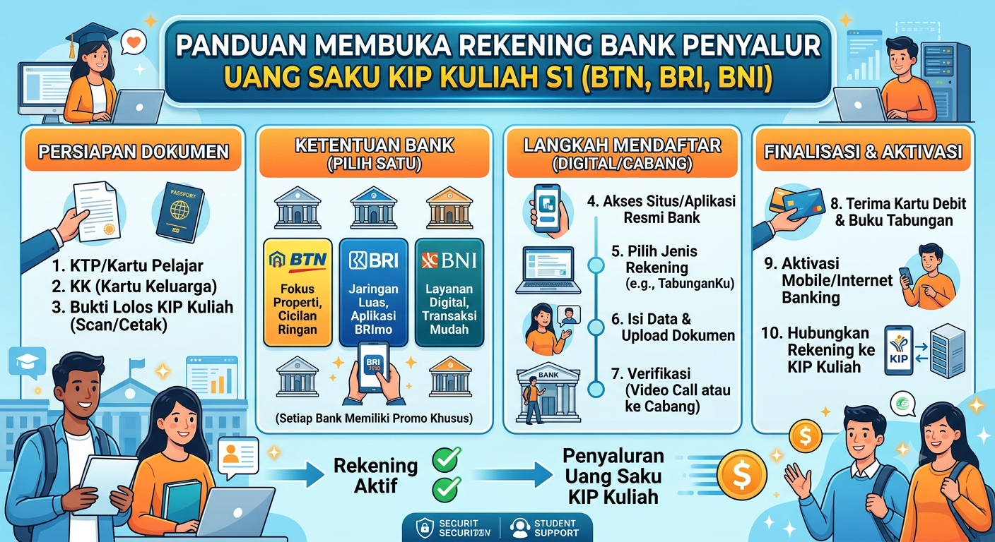 Cara Membuka Rekening Bank Penyalur Uang Saku KIP Kuliah S1 (BTN, BRI, BNI)