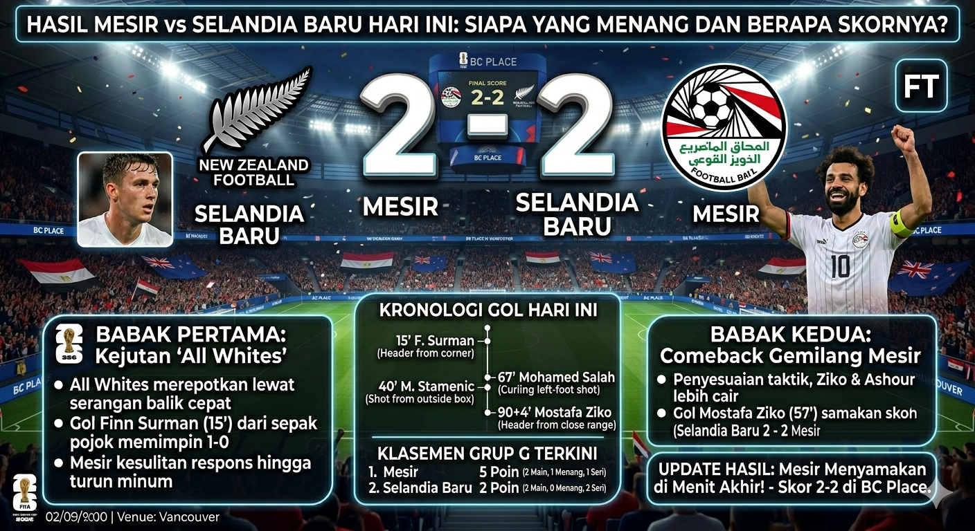 # Update Klasemen Ceko vs Afrika Selatan Hari Ini: Posisi, Poin, dan Statistik Lengkap Perkembangan klasemen Tim Nasional Sepak Bola Ceko dan Tim Nasional Sepak Bola Afrika Selatan selalu menarik perhatian para penggemar sepak bola internasional. Kedua negara memiliki sejarah dan karakter permainan yang berbeda, namun sama-sama berambisi untuk terus meningkatkan prestasi di level dunia. Melalui berbagai pertandingan resmi maupun persahabatan internasional, posisi mereka di klasemen dan ranking dunia terus mengalami perubahan. Bagi para pencinta sepak bola, mengetahui update klasemen Ceko vs Afrika Selatan hari ini menjadi penting untuk melihat sejauh mana perkembangan kedua tim. Selain posisi di klasemen, statistik pertandingan, jumlah poin, produktivitas gol, hingga performa pemain menjadi indikator yang sering digunakan untuk mengukur kekuatan sebuah tim nasional. Dalam artikel ini, kita akan membahas secara lengkap posisi terkini kedua tim, perbandingan statistik, faktor yang memengaruhi klasemen, serta siapa yang saat ini memiliki performa lebih baik. ## Sekilas Tentang Tim Nasional Ceko Tim Nasional Ceko merupakan salah satu tim yang cukup disegani di kawasan Eropa. Sejak berdiri sebagai negara independen setelah pemisahan dari Cekoslowakia, Ceko berhasil mempertahankan tradisi sepak bola yang kuat. Beberapa keunggulan Tim Nasional Ceko antara lain: * Memiliki pemain yang berkarier di liga-liga top Eropa. * Disiplin dalam menjalankan strategi permainan. * Organisasi pertahanan yang baik. * Konsisten tampil di kompetisi internasional. Dalam beberapa tahun terakhir, Ceko terus berusaha mempertahankan posisi mereka sebagai salah satu tim kompetitif di Eropa. ## Sekilas Tentang Tim Nasional Afrika Selatan Afrika Selatan merupakan salah satu negara dengan perkembangan sepak bola yang cukup pesat di Benua Afrika. Tim berjuluk Bafana Bafana ini dikenal memiliki permainan yang cepat dan mengandalkan kemampuan individu para pemainnya. Kekuatan utama Afrika Selatan meliputi: * Kecepatan dalam serangan. * Regenerasi pemain muda yang baik. * Semangat juang tinggi. * Dukungan besar dari para suporter. Meskipun menghadapi persaingan ketat di kawasan Afrika, Afrika Selatan tetap menjadi salah satu tim yang sering diperhitungkan dalam berbagai turnamen regional. ## Update Klasemen Ceko vs Afrika Selatan Hari Ini Jika melihat perkembangan performa internasional dalam beberapa tahun terakhir, Tim Nasional Ceko umumnya berada pada posisi yang lebih tinggi dibandingkan Afrika Selatan. Hal tersebut dipengaruhi oleh beberapa faktor seperti: * Jumlah kemenangan. * Kualitas lawan yang dihadapi. * Prestasi di turnamen resmi. * Konsistensi performa sepanjang musim. Secara umum, Ceko memiliki catatan yang lebih stabil dibandingkan Afrika Selatan dalam pertandingan internasional. ## Posisi dan Poin Kedua Tim ### Tim Nasional Ceko Ceko berhasil mempertahankan posisi kompetitif berkat sejumlah hasil positif dalam pertandingan internasional. Keunggulan mereka terletak pada: * Pertahanan yang kuat. * Kemampuan mengontrol permainan. * Efektivitas saat menciptakan peluang. Tambahan poin dari berbagai pertandingan resmi membantu mereka menjaga posisi yang cukup baik dalam klasemen dan ranking dunia. ### Tim Nasional Afrika Selatan Afrika Selatan juga terus menunjukkan perkembangan positif. Mereka berhasil meraih sejumlah hasil penting yang membantu meningkatkan posisi dalam klasemen regional maupun internasional. Namun, tingkat konsistensi mereka masih menjadi tantangan utama dalam bersaing dengan tim-tim yang lebih mapan. ## Statistik Lengkap Ceko vs Afrika Selatan Statistik menjadi salah satu cara terbaik untuk membandingkan performa kedua tim. ### Produktivitas Gol Dalam beberapa pertandingan terakhir, Ceko cenderung memiliki produktivitas gol yang lebih tinggi. Mereka mampu mencetak gol secara konsisten baik saat bermain kandang maupun tandang. Afrika Selatan juga menunjukkan peningkatan dalam sektor serangan, tetapi rata-rata jumlah gol mereka masih berada di bawah Ceko. ### Pertahanan Lini pertahanan Ceko menjadi salah satu yang paling stabil. Mereka mampu menjaga konsentrasi sepanjang pertandingan dan jarang kebobolan dalam jumlah besar. Sebaliknya, Afrika Selatan masih perlu meningkatkan organisasi pertahanan agar lebih konsisten menghadapi tekanan lawan. ### Penguasaan Bola Ceko sering mendominasi penguasaan bola dalam pertandingan. Mereka memiliki gaya bermain yang mengutamakan kontrol permainan dan distribusi bola yang rapi. Afrika Selatan lebih sering mengandalkan serangan cepat dan transisi permainan yang agresif. ## Faktor yang Memengaruhi Klasemen Posisi sebuah tim di klasemen tidak hanya ditentukan oleh kemenangan semata. Beberapa faktor penting yang memengaruhi klasemen antara lain: ### Hasil Pertandingan Kemenangan memberikan tambahan poin yang sangat berharga. Semakin sering menang, semakin besar peluang tim untuk naik peringkat. ### Selisih Gol Selisih gol menjadi faktor penting ketika dua tim memiliki jumlah poin yang sama. ### Kualitas Lawan Mengalahkan tim dengan peringkat tinggi biasanya memberikan dampak yang lebih besar terhadap ranking internasional. ### Konsistensi Performa Tim yang mampu menjaga performa sepanjang tahun biasanya akan memiliki posisi yang lebih baik dibandingkan tim yang tampil tidak stabil. ## Perbandingan Kekuatan Kedua Tim ### Keunggulan Ceko Beberapa aspek yang membuat Ceko unggul antara lain: * Pengalaman bermain di kompetisi Eropa. * Kualitas pemain yang merata. * Taktik yang disiplin. * Organisasi permainan yang baik. ### Keunggulan Afrika Selatan Afrika Selatan memiliki sejumlah kelebihan yang patut diperhitungkan. Di antaranya: * Kecepatan pemain depan. * Kreativitas serangan. * Semangat juang tinggi. * Potensi pemain muda yang besar. ## Siapa yang Lebih Unggul Saat Ini? Jika dilihat dari posisi klasemen, ranking internasional, dan statistik pertandingan, Tim Nasional Ceko masih berada sedikit di atas Afrika Selatan. Keunggulan tersebut terlihat dalam beberapa aspek berikut: ### Konsistensi Ceko lebih stabil dalam meraih hasil positif. ### Pengalaman Pemain Ceko memiliki pengalaman lebih banyak menghadapi lawan-lawan kuat di Eropa. ### Kualitas Kompetisi Bermain di kawasan Eropa membuat Ceko terbiasa menghadapi persaingan yang sangat ketat. Namun demikian, Afrika Selatan terus menunjukkan perkembangan yang positif dan memiliki potensi untuk memperkecil jarak tersebut di masa depan. ## Peluang Kedua Tim ke Depan ### Peluang Ceko Ceko berpeluang mempertahankan posisi mereka jika mampu menjaga konsistensi permainan. Beberapa fokus utama mereka adalah: * Memaksimalkan regenerasi pemain. * Menjaga kualitas pertahanan. * Meningkatkan produktivitas serangan. ### Peluang Afrika Selatan Afrika Selatan memiliki peluang besar untuk terus berkembang. Dengan pembinaan pemain muda yang semakin baik, mereka berpotensi meningkatkan posisi dalam klasemen dan ranking dunia. Kunci utama bagi Afrika Selatan adalah menjaga konsistensi hasil pertandingan. ## Dampak Klasemen terhadap Kompetisi Posisi klasemen memiliki pengaruh besar terhadap berbagai kompetisi internasional. Beberapa dampaknya meliputi: * Peluang lolos ke turnamen besar. * Status unggulan dalam undian kompetisi. * Kepercayaan diri tim. * Reputasi sepak bola negara. Karena itu, setiap poin yang diperoleh dalam pertandingan internasional memiliki nilai yang sangat penting. ## Fakta Menarik Ceko dan Afrika Selatan ### Ceko * Memiliki sejarah kuat dalam sepak bola Eropa. * Sering tampil kompetitif di turnamen internasional. * Dikenal dengan organisasi permainan yang disiplin. ### Afrika Selatan * Pernah menjadi tuan rumah Piala Dunia FIFA. * Memiliki basis suporter yang sangat besar. * Terus melahirkan pemain muda berbakat. ## Kesimpulan Update klasemen Ceko vs Afrika Selatan hari ini menunjukkan bahwa Tim Nasional Ceko masih memiliki posisi yang lebih unggul jika dibandingkan dengan Tim Nasional Afrika Selatan. Keunggulan tersebut terlihat dari konsistensi performa, kualitas pemain, pengalaman internasional, serta kemampuan menjaga hasil positif dalam berbagai pertandingan. Meskipun demikian, Afrika Selatan terus berkembang dan menunjukkan potensi besar untuk bersaing lebih jauh di level internasional. Dengan peningkatan kualitas pemain muda dan pengalaman bertanding yang semakin banyak, mereka berpeluang memperbaiki posisi di klasemen pada masa mendatang. Persaingan antara Ceko dan Afrika Selatan menjadi salah satu contoh menarik bagaimana dua tim dari benua berbeda terus berusaha meningkatkan kualitas sepak bola mereka. Bagi para penggemar, perkembangan klasemen kedua tim tentu akan menjadi hal yang menarik untuk terus diikuti dalam setiap pertandingan internasional yang mereka jalani.