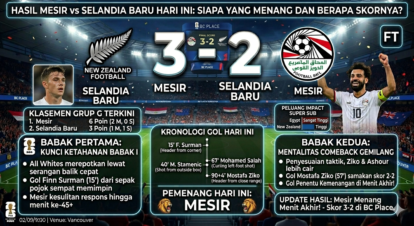 # Swiss Kalahkan Bosnia dan Herzegovina? Simak Hasil dan Statistik Lengkapnya Pertandingan Swiss vs Bosnia dan Herzegovina menjadi salah satu laga yang menarik perhatian para pecinta sepak bola internasional. Kedua tim datang dengan motivasi tinggi untuk meraih hasil maksimal, namun Swiss berhasil menunjukkan kualitas permainan yang lebih baik sepanjang pertandingan. Dengan kombinasi serangan efektif, penguasaan bola yang dominan, dan pertahanan yang solid, Swiss sukses mengamankan kemenangan meyakinkan atas Bosnia dan Herzegovina. Banyak penggemar sepak bola bertanya, apakah Swiss benar-benar berhasil mengalahkan Bosnia dan Herzegovina? Jawabannya adalah ya. Swiss tampil impresif dan menutup pertandingan dengan kemenangan telak 4-1. Berikut ulasan lengkap mengenai hasil pertandingan, statistik penting, jalannya laga, serta faktor-faktor yang membuat Swiss mampu meraih kemenangan. ## Hasil Akhir Swiss vs Bosnia dan Herzegovina Laga berlangsung sengit sejak menit awal. Bosnia dan Herzegovina sempat memberikan perlawanan yang cukup kuat, tetapi Swiss mampu menjaga konsistensi permainan hingga akhir pertandingan. ### Skor Akhir **Swiss 4-1 Bosnia dan Herzegovina** Empat gol yang dicetak Swiss menunjukkan efektivitas mereka dalam memanfaatkan peluang. Sementara Bosnia dan Herzegovina hanya mampu mencetak satu gol balasan. Hasil ini menjadi kemenangan penting bagi Swiss sekaligus meningkatkan kepercayaan diri mereka untuk menghadapi pertandingan berikutnya. ## Jalannya Pertandingan ### Babak Pertama Swiss langsung mengambil inisiatif menyerang sejak pertandingan dimulai. Mereka menguasai bola dan mencoba membangun serangan melalui lini tengah yang tampil dominan. Pergerakan cepat para pemain Swiss membuat pertahanan Bosnia dan Herzegovina harus bekerja ekstra keras. Tekanan tersebut akhirnya membuahkan hasil pada menit ke-12. Swiss berhasil mencetak gol pembuka melalui serangan yang dibangun dengan sangat baik dari sisi lapangan. Keunggulan 1-0 membuat Swiss semakin percaya diri dalam mengembangkan permainan. Namun Bosnia dan Herzegovina tidak menyerah begitu saja. Mereka mulai berani keluar menyerang dan beberapa kali menciptakan peluang berbahaya. Pada menit ke-27, Bosnia dan Herzegovina berhasil mencetak gol penyama kedudukan. Gol tersebut membuat skor berubah menjadi 1-1 dan pertandingan kembali berjalan terbuka. Meski demikian, Swiss tetap mampu mengendalikan permainan. Menjelang akhir babak pertama, tepatnya pada menit ke-38, Swiss kembali unggul melalui gol kedua mereka. Babak pertama pun ditutup dengan skor 2-1 untuk keunggulan Swiss. ## Babak Kedua Memasuki babak kedua, Bosnia dan Herzegovina berusaha tampil lebih agresif untuk mengejar ketertinggalan. Mereka meningkatkan tekanan dan mencoba menguasai permainan. Namun Swiss menunjukkan organisasi tim yang sangat baik. Mereka mampu menjaga penguasaan bola dan memanfaatkan celah di pertahanan lawan. Pada menit ke-61, Swiss berhasil mencetak gol ketiga melalui serangan balik cepat yang sangat efektif. Gol tersebut membuat Bosnia dan Herzegovina semakin kesulitan mengejar ketertinggalan. Swiss tidak berhenti sampai di situ. Mereka terus menekan dan akhirnya mencetak gol keempat pada menit ke-82. Gol tersebut memastikan kemenangan Swiss dengan skor akhir 4-1. Hingga peluit panjang dibunyikan, tidak ada gol tambahan yang tercipta. ## Statistik Lengkap Swiss vs Bosnia dan Herzegovina Selain skor akhir, statistik pertandingan juga memperlihatkan dominasi Swiss dalam berbagai aspek permainan. ### Statistik Utama * Skor akhir: Swiss 4-1 Bosnia dan Herzegovina * Swiss unggul dalam penguasaan bola * Swiss menciptakan lebih banyak peluang berbahaya * Bosnia dan Herzegovina mencetak satu gol * Swiss lebih efektif dalam penyelesaian akhir ### Penguasaan Bola Swiss mendominasi penguasaan bola hampir sepanjang pertandingan. Kemampuan mereka menjaga bola membuat Bosnia dan Herzegovina kesulitan mengembangkan pola permainan. ### Peluang Berbahaya Swiss berhasil menciptakan lebih banyak peluang bersih dibandingkan lawannya. Sebagian besar peluang tersebut mampu dimaksimalkan menjadi gol. ### Akurasi Serangan Perbedaan terbesar antara kedua tim terlihat pada efektivitas serangan. Swiss sangat tajam saat berada di depan gawang, sedangkan Bosnia dan Herzegovina kurang maksimal dalam memanfaatkan peluang. ## Mengapa Swiss Bisa Menang? Ada beberapa faktor yang membuat Swiss mampu meraih kemenangan besar dalam pertandingan ini. ### 1. Dominasi Lini Tengah Para gelandang Swiss tampil sangat impresif. Mereka mampu mengontrol tempo permainan dan menjadi penghubung utama antara lini belakang dan lini depan. ### 2. Efektivitas Penyelesaian Akhir Swiss menunjukkan kualitas tinggi dalam memanfaatkan peluang. Empat gol yang tercipta menjadi bukti bahwa mereka sangat efektif saat berada di area pertahanan lawan. ### 3. Organisasi Pertahanan yang Baik Meskipun sempat kebobolan satu gol, pertahanan Swiss tetap tampil cukup solid. Mereka mampu mengurangi ruang gerak para pemain Bosnia dan Herzegovina. ### 4. Serangan Balik Cepat Beberapa peluang terbaik Swiss lahir dari transisi cepat saat merebut bola dari lawan. Strategi ini terbukti sangat efektif sepanjang pertandingan. ## Performa Pemain Swiss ### Penjaga Gawang Kiper Swiss tampil cukup baik dengan beberapa penyelamatan penting yang menjaga keunggulan tim. ### Lini Belakang Para pemain bertahan menunjukkan disiplin tinggi dan mampu mengatasi sebagian besar ancaman lawan. ### Lini Tengah Sektor ini menjadi kunci utama kemenangan Swiss. Dominasi para gelandang membuat tim mampu mengendalikan jalannya pertandingan. ### Lini Depan Para penyerang Swiss tampil sangat tajam dan berhasil mencetak empat gol. Pergerakan mereka terus merepotkan pertahanan Bosnia dan Herzegovina. ## Performa Bosnia dan Herzegovina Meski kalah, Bosnia dan Herzegovina tetap menunjukkan beberapa hal positif. ### Semangat Juang Tinggi Mereka sempat menyamakan kedudukan dan terus berusaha menyerang hingga akhir pertandingan. ### Gol Balasan Gol yang dicetak menunjukkan bahwa mereka tetap memiliki kualitas dalam membangun serangan. ### Kekurangan yang Terlihat Beberapa kelemahan yang perlu diperbaiki antara lain: * Konsentrasi bertahan * Penyelesaian akhir * Penguasaan bola saat mendapat tekanan ## Fakta Menarik Pertandingan ### Swiss Cetak Empat Gol Produktivitas tinggi menjadi salah satu faktor utama kemenangan mereka. ### Bosnia dan Herzegovina Sempat Menyamakan Kedudukan Mereka menunjukkan mental yang cukup baik setelah tertinggal lebih dahulu. ### Gol Tercipta di Dua Babak Swiss berhasil mencetak gol pada babak pertama dan babak kedua. ### Dominasi Sejak Awal Swiss tampil lebih dominan hampir sepanjang pertandingan. ## Dampak Hasil Pertandingan Kemenangan ini memberikan dampak positif bagi Swiss. ### Menambah Kepercayaan Diri Hasil besar akan meningkatkan motivasi para pemain untuk pertandingan berikutnya. ### Menjaga Momentum Positif Performa yang konsisten menjadi modal penting dalam persaingan di turnamen. ### Evaluasi untuk Bosnia dan Herzegovina Kekalahan ini menjadi pelajaran penting agar mereka dapat memperbaiki kelemahan yang masih terlihat. ## Kesimpulan Jadi, apakah Swiss berhasil mengalahkan Bosnia dan Herzegovina? Jawabannya adalah **ya**. Swiss tampil sangat dominan dan berhasil meraih kemenangan meyakinkan dengan skor **4-1**. Kemenangan tersebut didukung oleh dominasi lini tengah, efektivitas penyelesaian akhir, organisasi permainan yang baik, dan kemampuan memanfaatkan peluang. Sementara Bosnia dan Herzegovina sempat memberikan perlawanan melalui gol penyama kedudukan, mereka akhirnya tidak mampu mengimbangi kualitas permainan Swiss. Dengan hasil ini, Swiss menunjukkan bahwa mereka memiliki kualitas yang sangat kompetitif dan layak diperhitungkan dalam persaingan internasional. Di sisi lain, Bosnia dan Herzegovina perlu melakukan evaluasi agar dapat tampil lebih baik pada pertandingan-pertandingan berikutnya.
