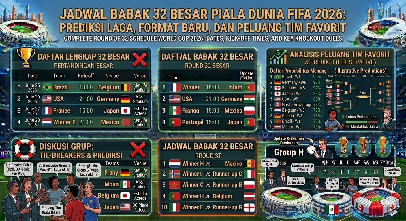 Jadwal 32 Besar Piala Dunia FIFA 2026: Prediksi Laga, Format Baru, dan Peluang Tim Favorit