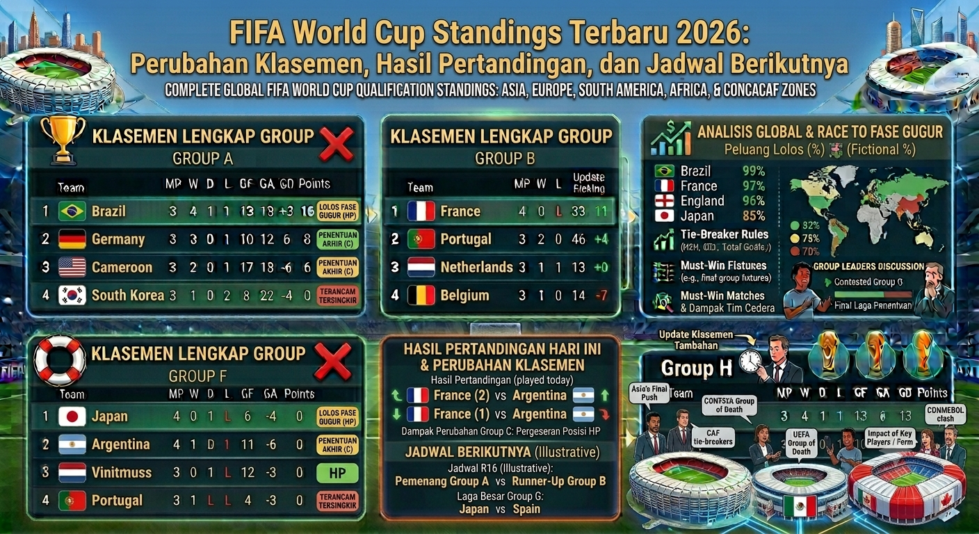 FIFA World Cup Standings Terbaru 2026: Perubahan Klasemen, Hasil Pertandingan, dan Jadwal Berikutnya