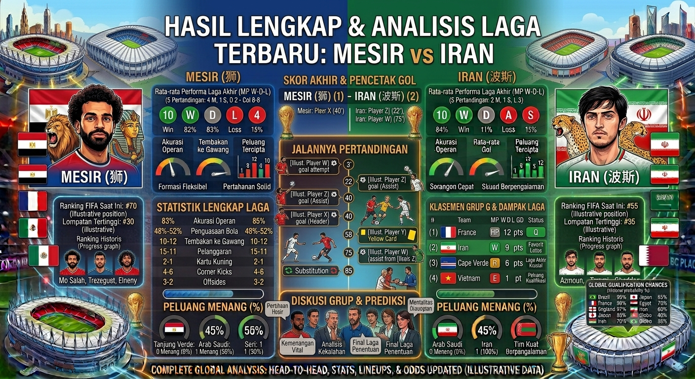 Hasil Mesir vs Iran Terbaru: Skor Akhir, Jalannya Pertandingan, Statistik Lengkap, dan Dampaknya di Klasemen