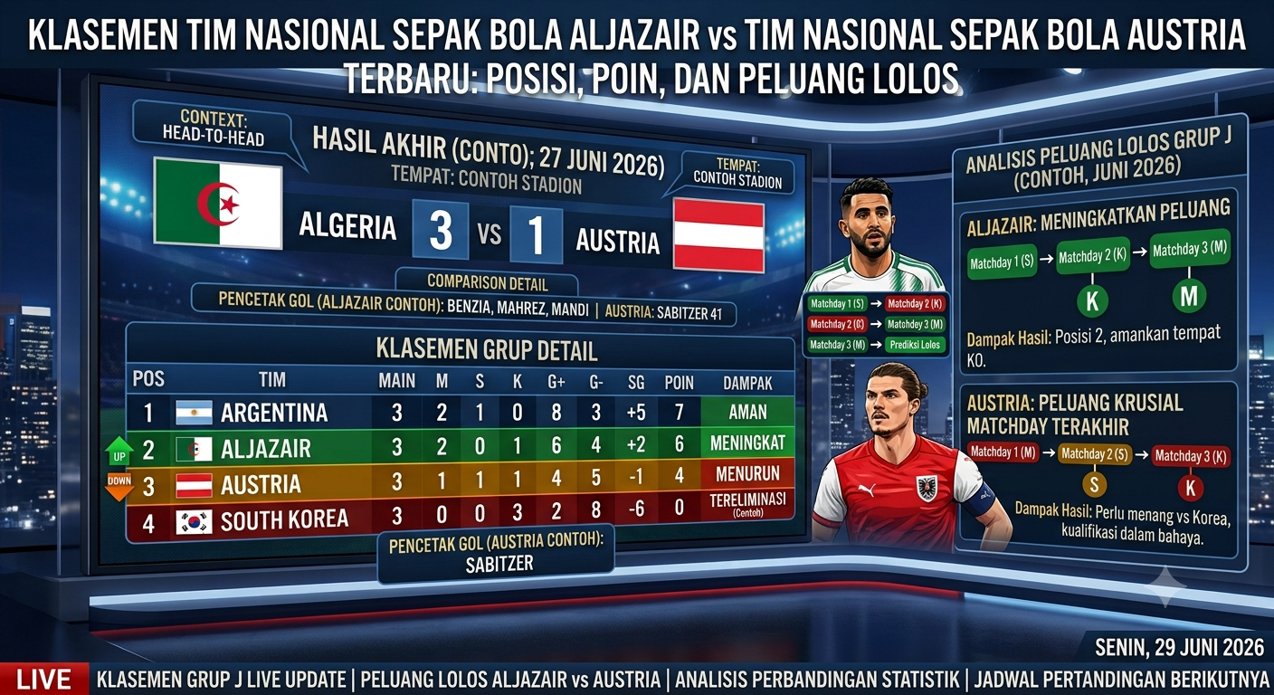 Klasemen Tim Nasional Sepak Bola Aljazair vs Tim Nasional Sepak Bola Austria Terbaru: Posisi, Poin, dan Peluang Lolos