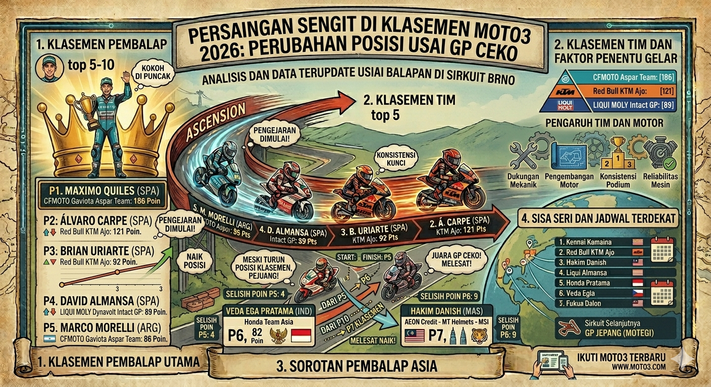 Persaingan Sengit di Klasemen Moto3 2026, Berikut Perubahan Posisi Usai Balapan Terakhir