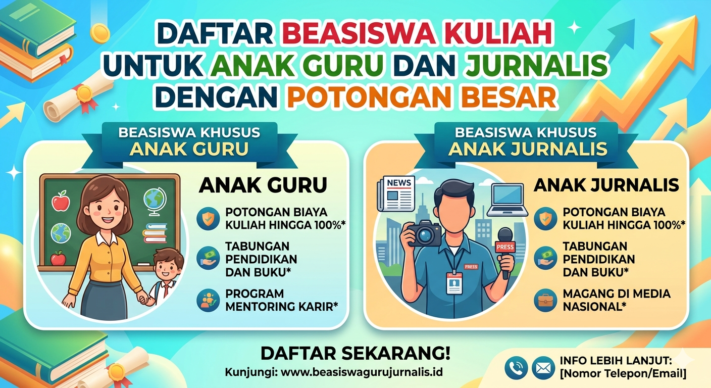 Daftar Beasiswa Kuliah untuk Anak Guru dan Jurnalis dengan Potongan Besar