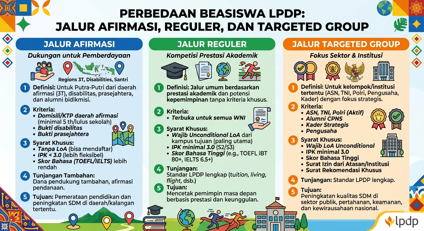 Perbedaan Beasiswa LPDP Jalur Afirmasi, Reguler, dan Target Group